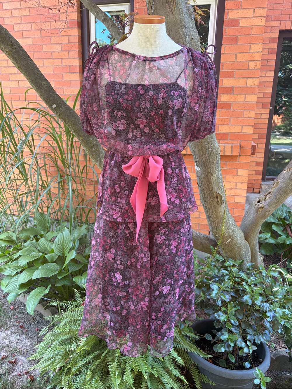 1970s Twilight Lavender Floral Party Dress by Lee Jordan